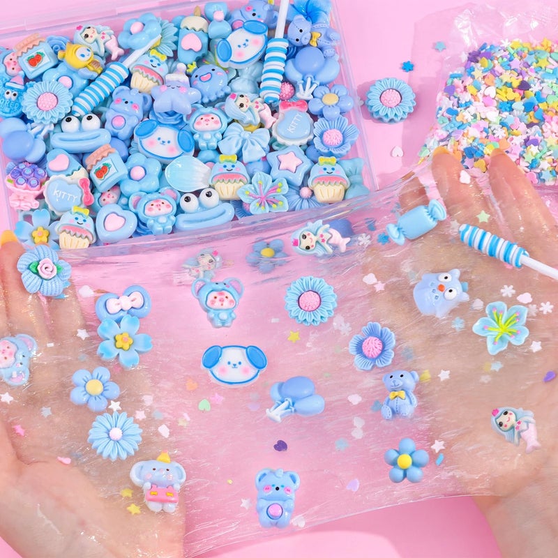 Glitzest 100PCS TINKRSTUFF Blue Slime Charms Cute Flatback Resin Charms for Slime, Random Kawaii Decoden Charm for Embellishments Phone Junk Case Charms Bulk, Hairpins Scrapbooking Crafting & DIY Decoration - Image 5